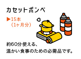 カセットボンベ　15本(1ヶ月分)　約60分使える、温かい食事のための必需品です。