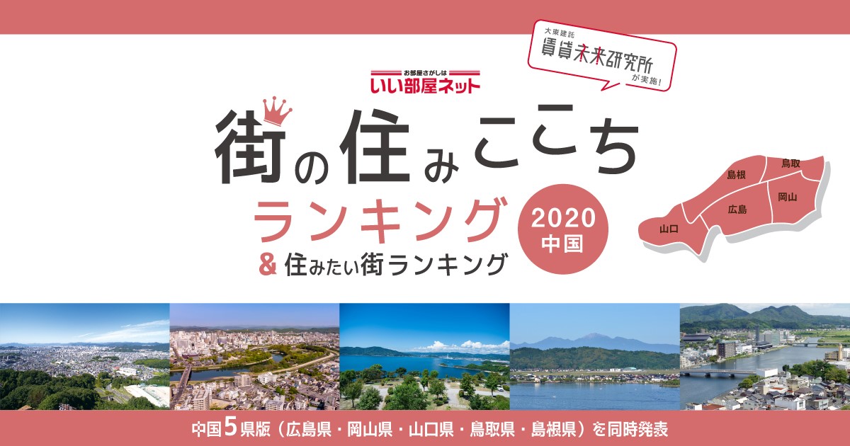 いい部屋ネット 街の住みここちランキング２０２０ 岡山県版 いい部屋ネット 住みたい街ランキング２０２０ 岡山県版 同時発表 土地活用のことなら 大東建託