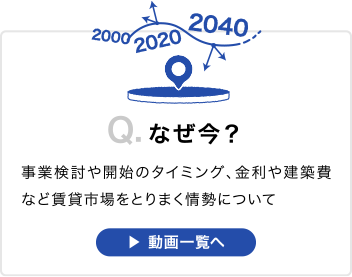 なぜ今？：事業検討や開始のタイミング、金利や建築費など賃貸市場をとりまく情勢について