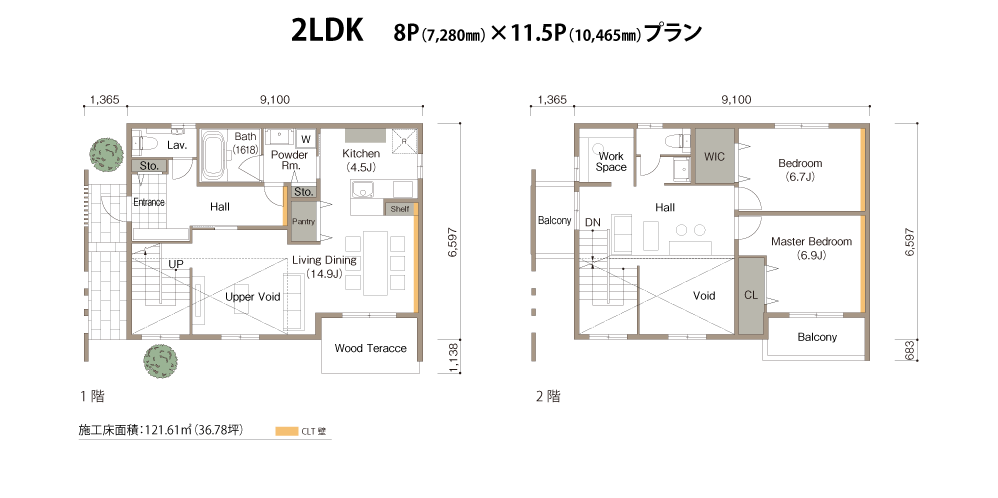 2LDK 8P（7,280㎜）×11.5P（10,465㎜）プラン