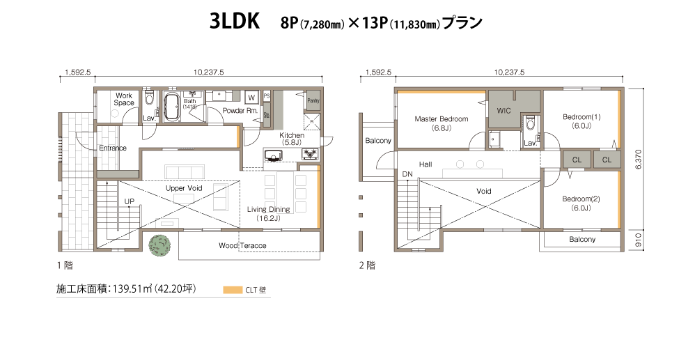 3LDK 8P（7,280㎜）×13P（11,830㎜）プラン