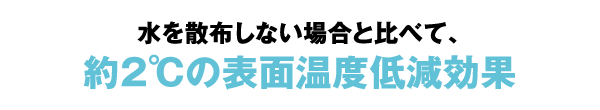 水を散布しない場合と比べて、約2℃の表面温度低減効果