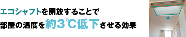 エコシャフトを開放することで部屋の温度を約3℃低下させる効果