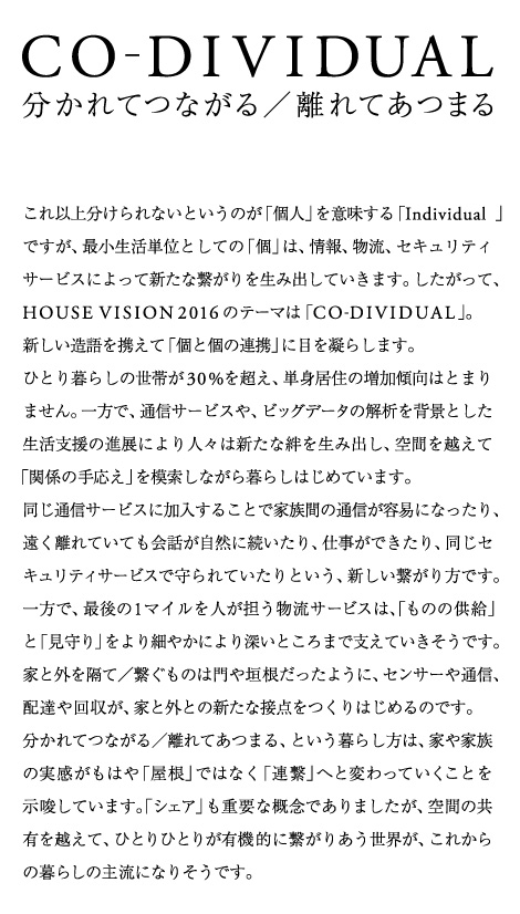 テーマ | HOUSE VISION 2016 CO-DIVIDUAL 分かれてつながる／離れてあつまる
